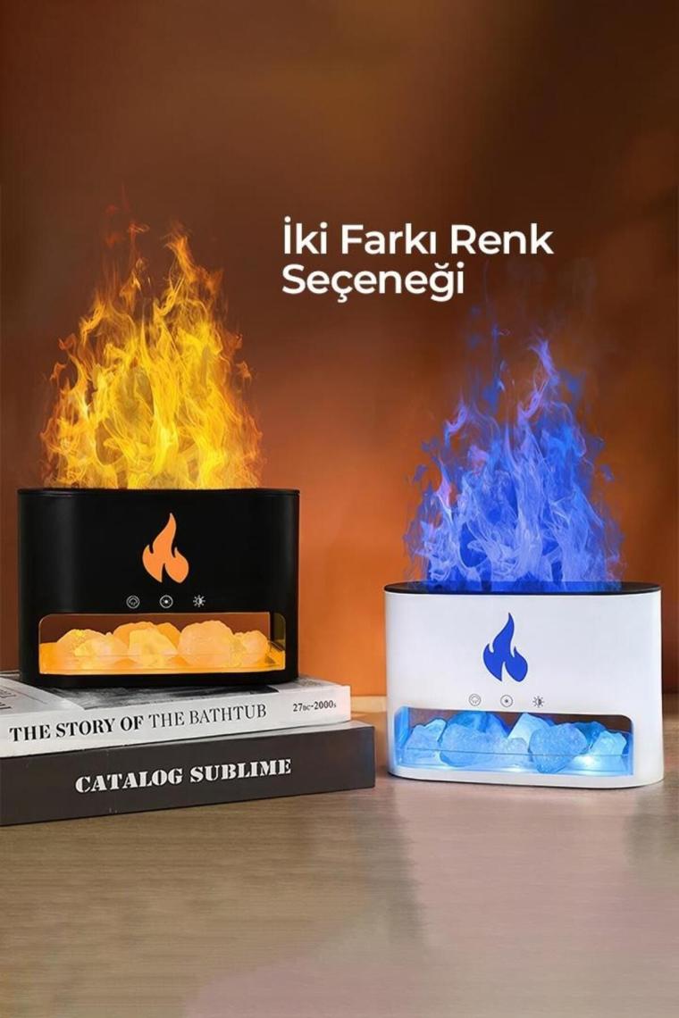 Qasul Şömine Hava Nemlendiricisi 4 Renkli Alevli ve Taşlı Buhar Makinesi