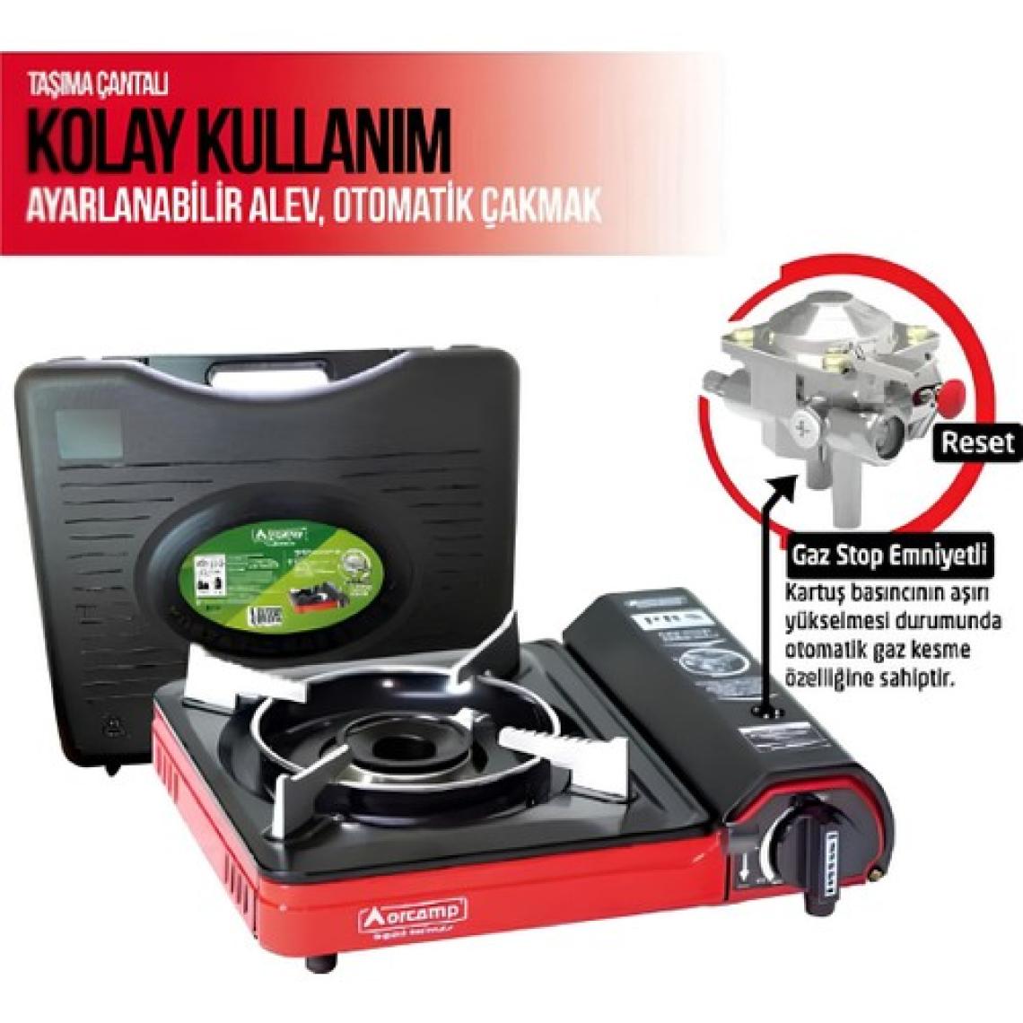 Orcamp Tekli Portatif Ocak Gaz Stop Emniyetli CK-505 Kırmızı