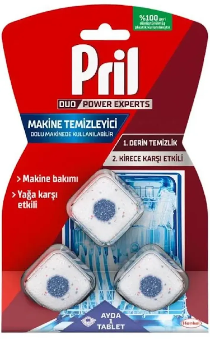Pril Çift Etkili Bulaşık Makinesi Temizleyicisi 3'lü Tablet