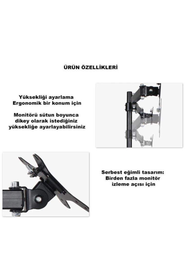Masaüstü Ayarlanabilir 14-32” Çift Kol Monitör Tutucu