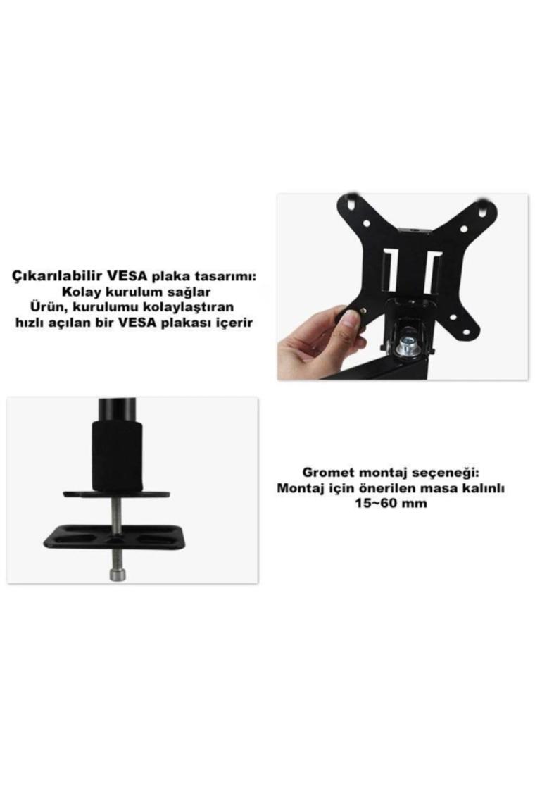 Masaüstü Ayarlanabilir 14-32” Çift Kol Monitör Tutucu