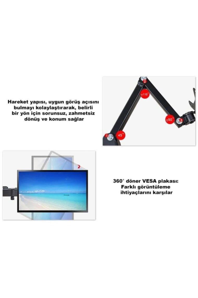 Masaüstü Ayarlanabilir 14-32” Çift Kol Monitör Tutucu