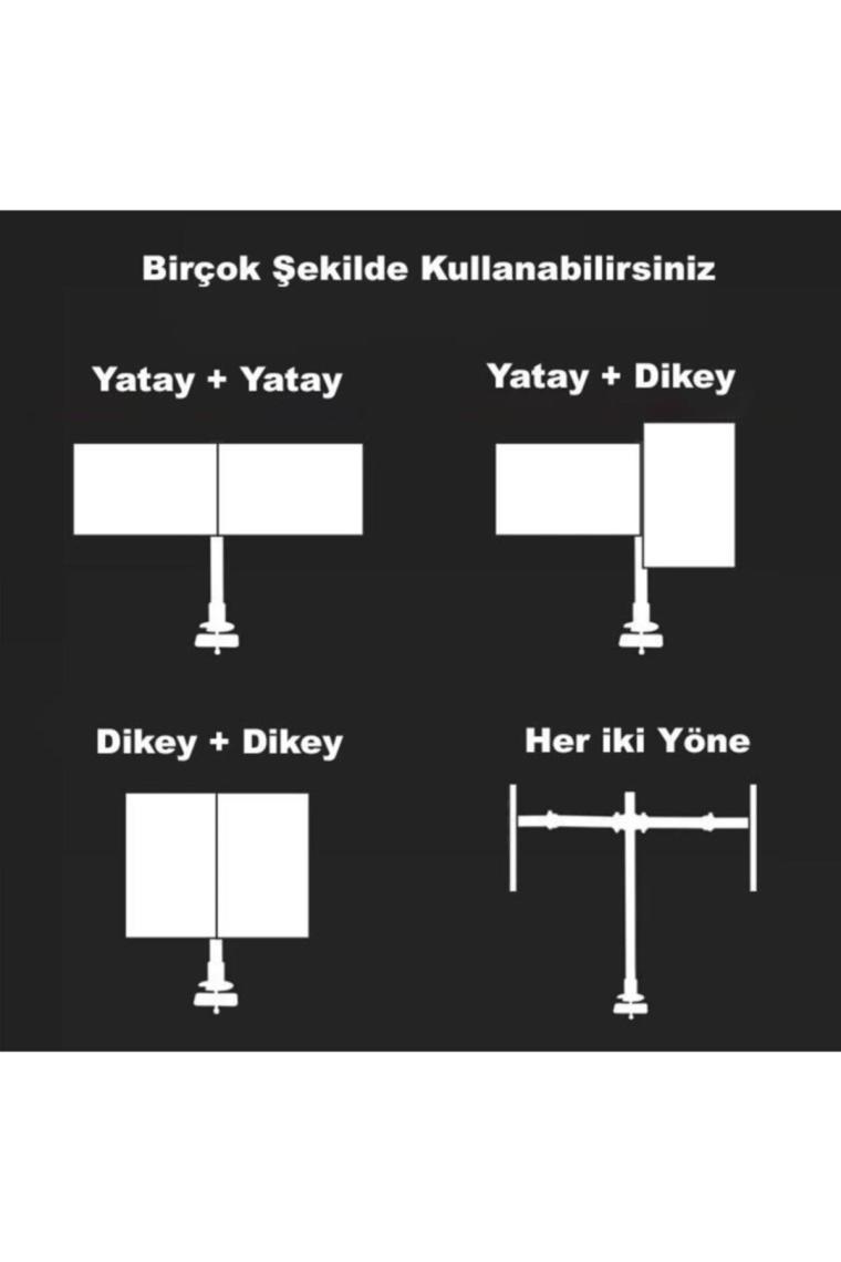 Masaüstü Ayarlanabilir 14-32” Çift Kol Monitör Tutucu