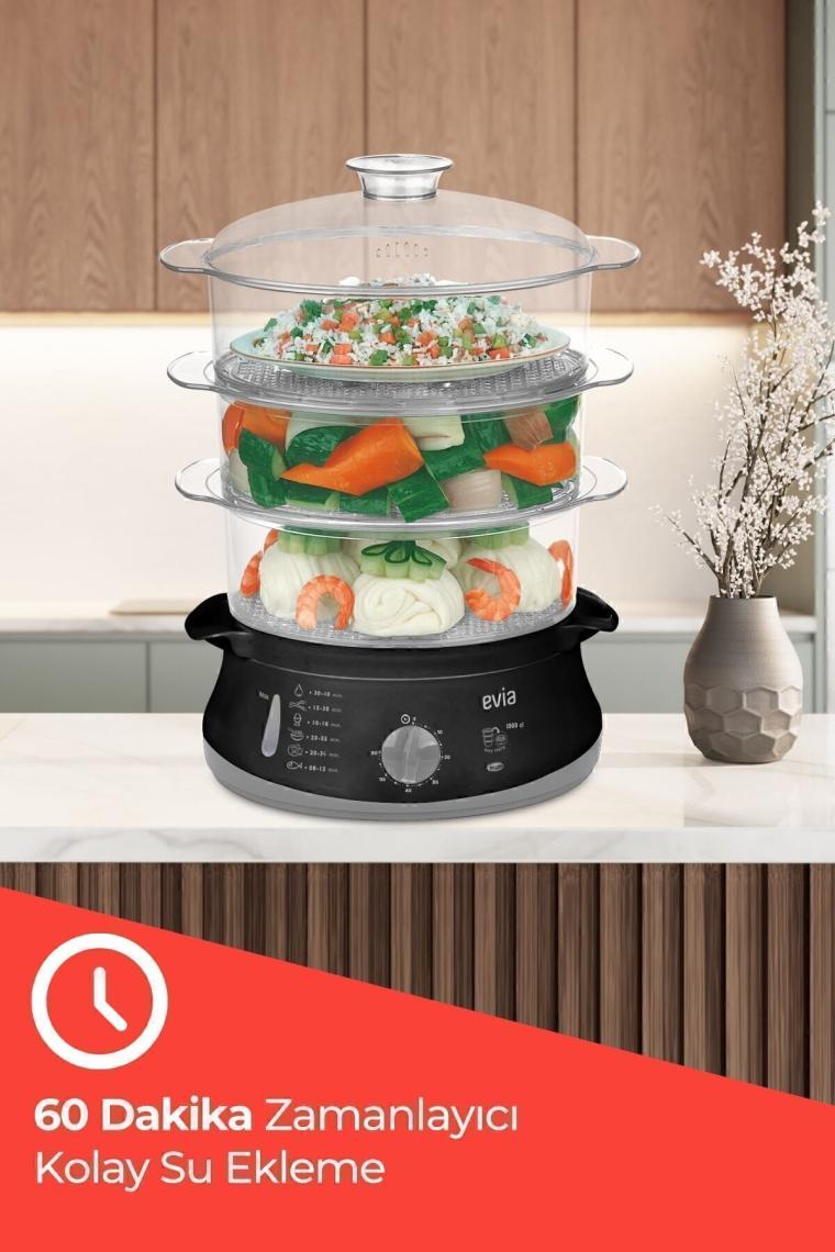 Evia 60 Dakika Zaman Ayarlı 10 Litre Bpa Içermeyen Buharlı Pişirici