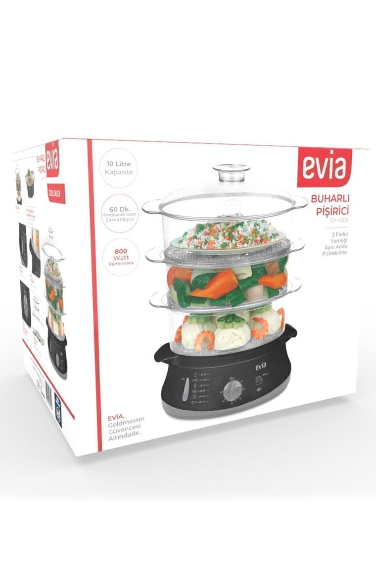 Evia 60 Dakika Zaman Ayarlı 10 Litre Bpa Içermeyen Buharlı Pişirici