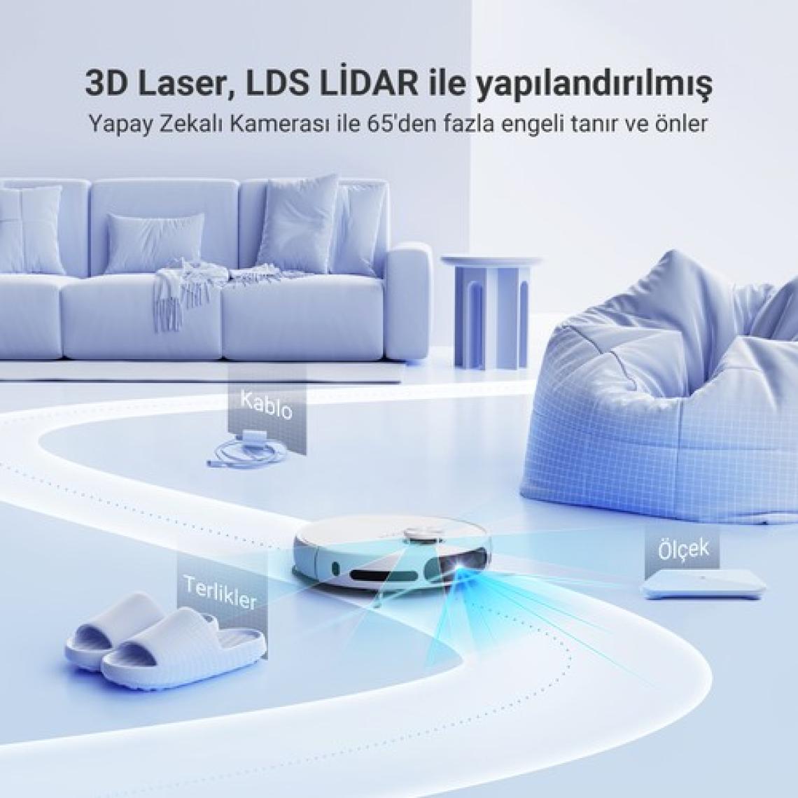Ezvız RS20 Pro Robot Süpürge, Hepsi Bir Arada, 7200PA, Sıcak Su ile Paspas Yıkama, Sıcak Hava ile Paspas Kurutma, Otomatik Toz Boşaltma, Yapay Zeka ile Engellerden Kaçınma, Halı Algılama
