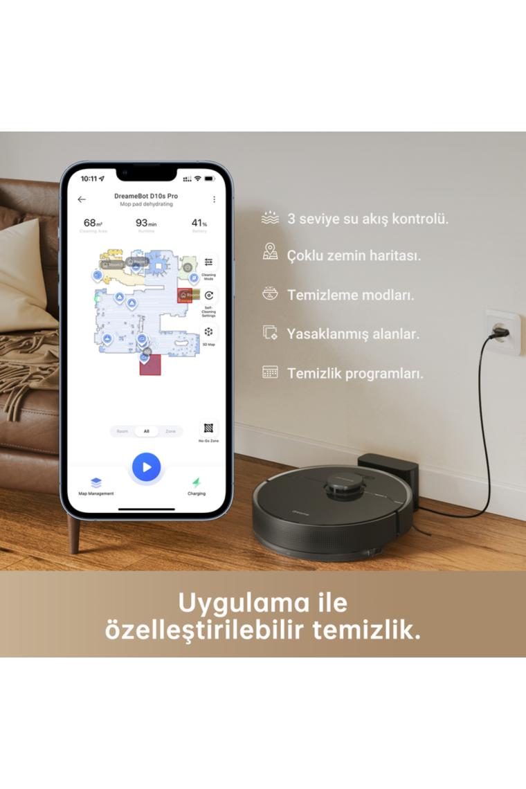Dreame D10s Pro, Robot Elektrikli Süpürge, Action AI, LDS Navigasyon, 5000Pa, 280 dakika pil ömrü, video izleme ve halı için ayrıntılı kontrol uygulaması