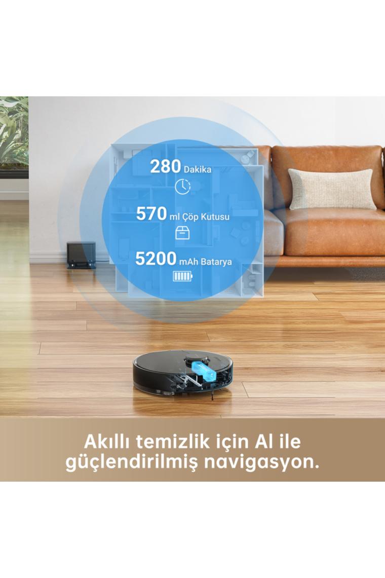Dreame D10s Pro, Robot Elektrikli Süpürge, Action AI, LDS Navigasyon, 5000Pa, 280 dakika pil ömrü, video izleme ve halı için ayrıntılı kontrol uygulaması
