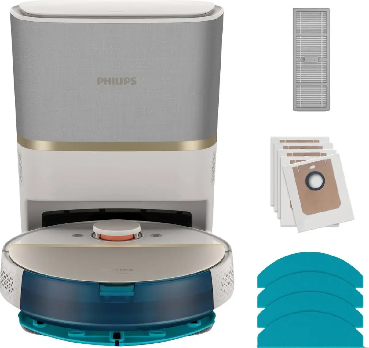 Philips XU7100/02 7000 Serisi Islak ve Kuru Otomatik Boşaltma İstasyonlu Beyaz Robot Süpürge Beyaz