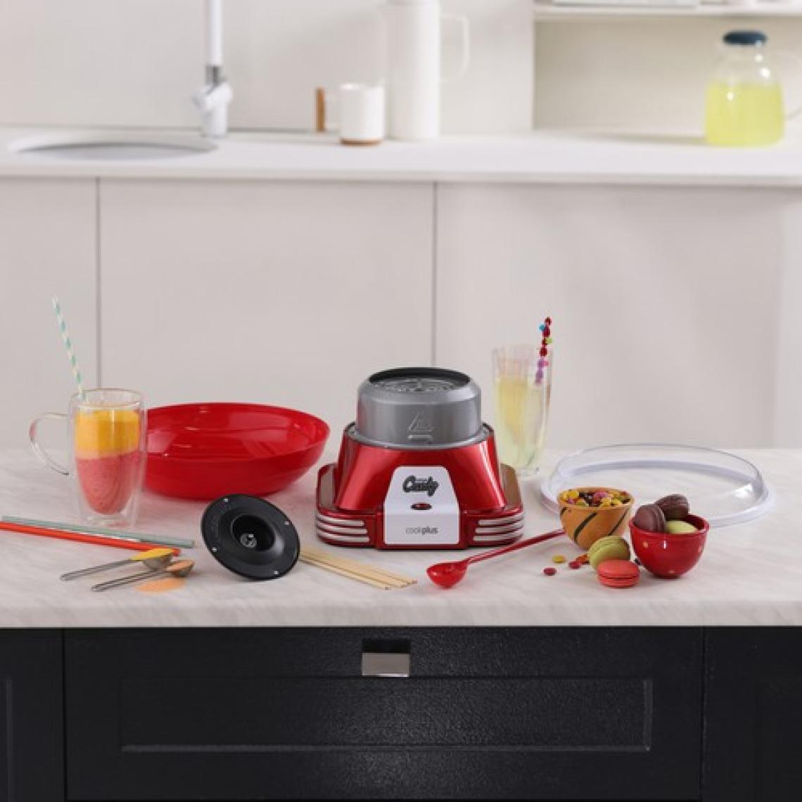 Cookplus Retro Pamuk Şeker Makinesi - Dayanıklı Plastik ve Metal Gövde, Kompakt Tasarım, 5 Parça Set, Kırmızı Renk, Ergonomik Kullanım Özelliği