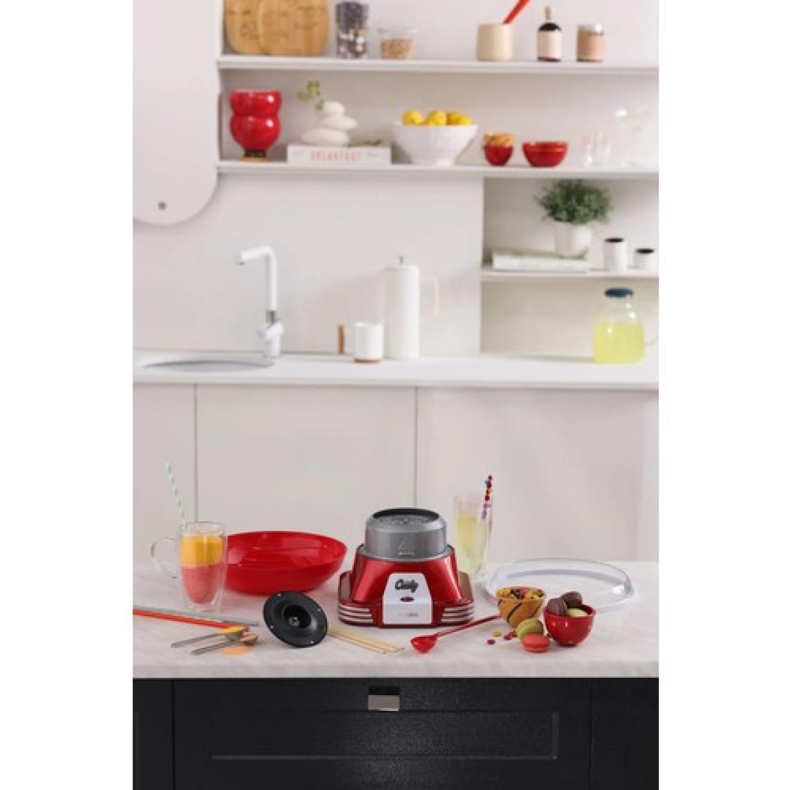 Cookplus Retro Pamuk Şeker Makinesi - Dayanıklı Plastik ve Metal Gövde, Kompakt Tasarım, 5 Parça Set, Kırmızı Renk, Ergonomik Kullanım Özelliği