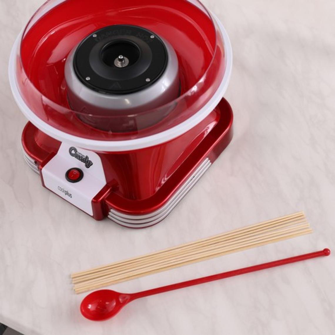 Cookplus Retro Pamuk Şeker Makinesi - Dayanıklı Plastik ve Metal Gövde, Kompakt Tasarım, 5 Parça Set, Kırmızı Renk, Ergonomik Kullanım Özelliği