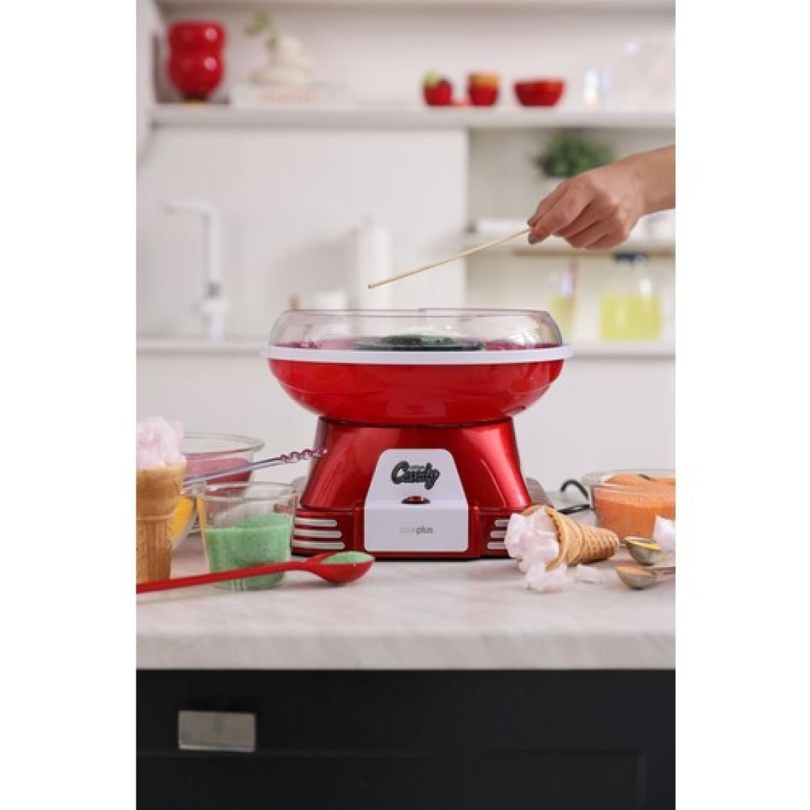 Cookplus Retro Pamuk Şeker Makinesi - Dayanıklı Plastik ve Metal Gövde, Kompakt Tasarım, 5 Parça Set, Kırmızı Renk, Ergonomik Kullanım Özelliği