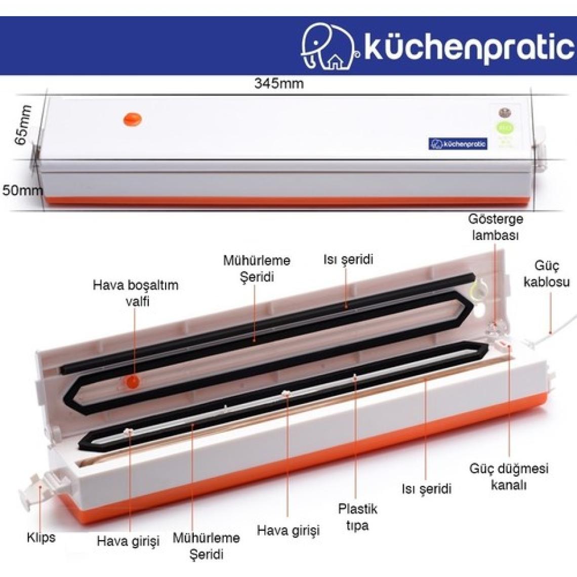 Küchen Pratic Ev Tipi Elektrikli Gıda Vakum Makinesi - Mavi + 10 Poşet