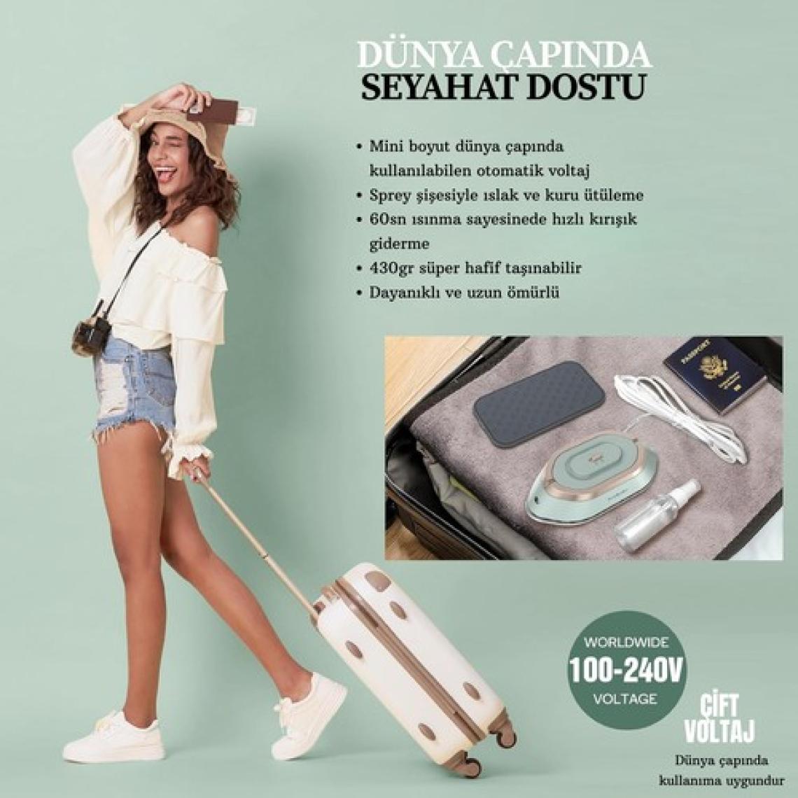 Rowenger NB301 Mini Seyahat Ütüsü Çift Voltaj Dünya Çapında Kullanıma Uygun Green