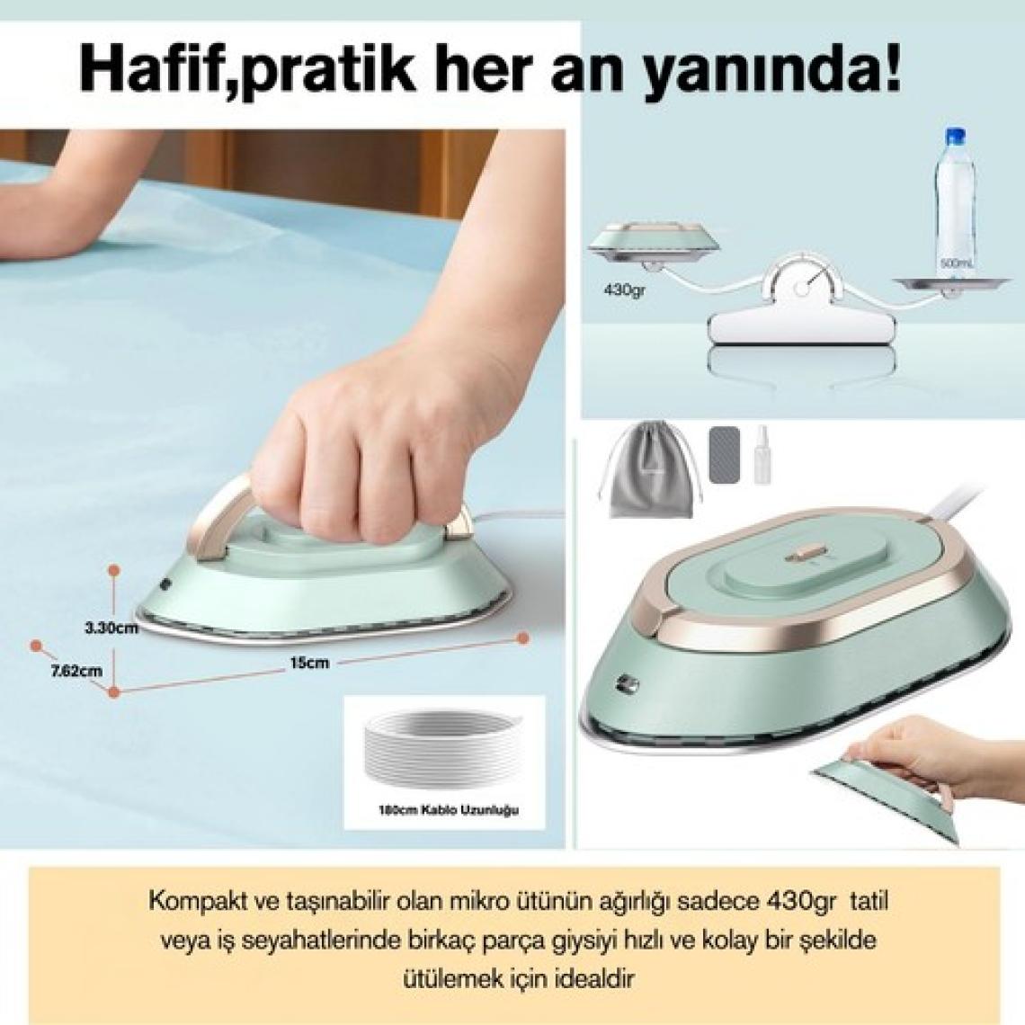 Rowenger NB301 Mini Seyahat Ütüsü Çift Voltaj Dünya Çapında Kullanıma Uygun Green