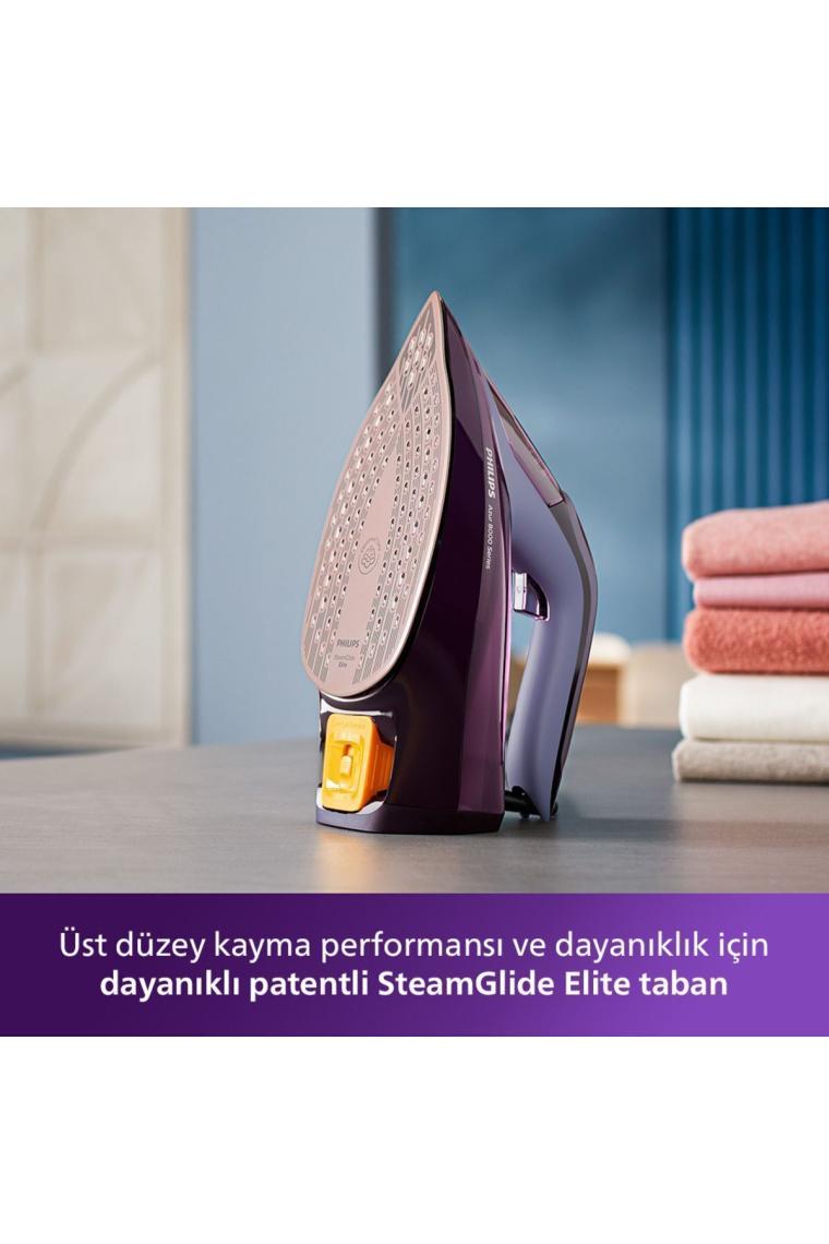 Philips 8000 Serisi Azur Buharlı Ütü, 3000W, SteamGlide Elite Taban, Otomatik Kapanma, 240 g Şok Buhar, Sıfır Yanık Garantisi, DST8021/30