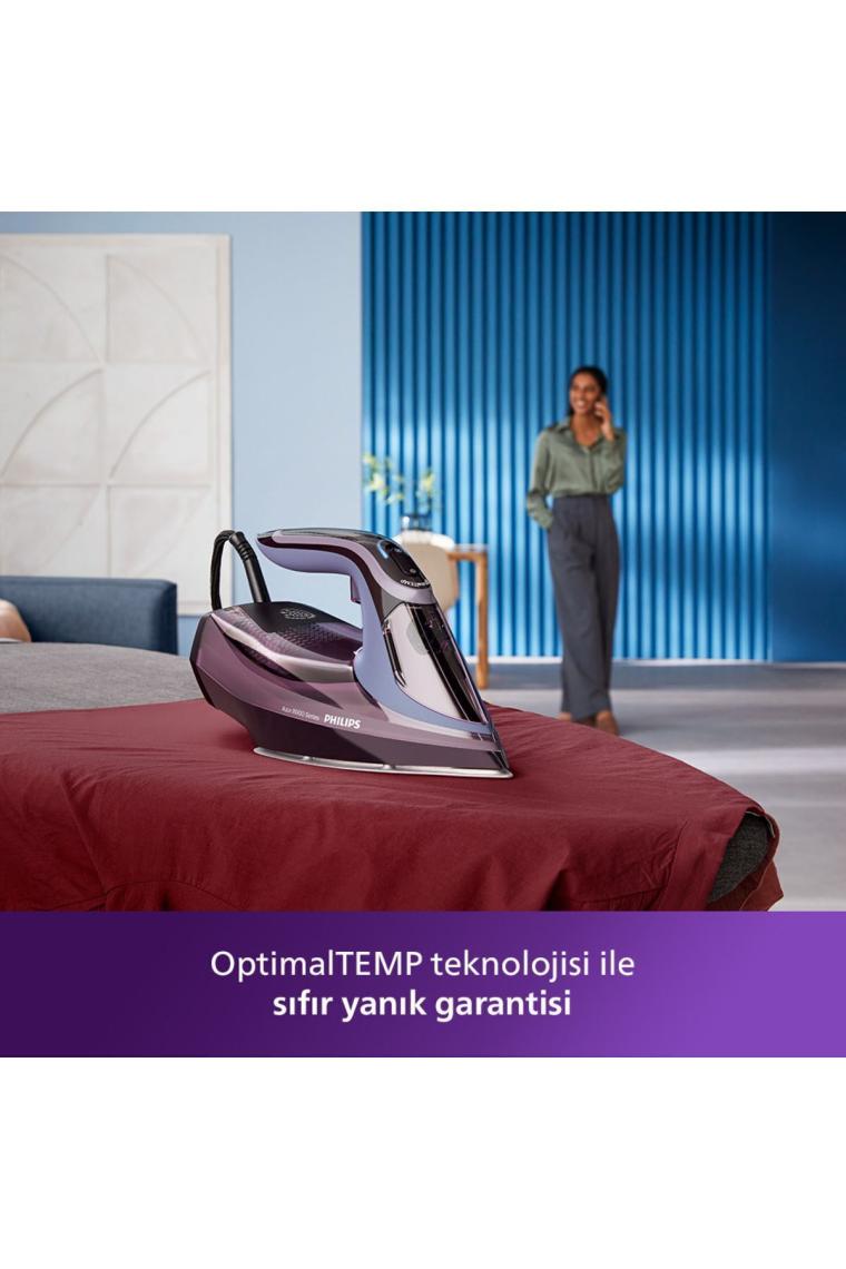 Philips 8000 Serisi Azur Buharlı Ütü, 3000W, SteamGlide Elite Taban, Otomatik Kapanma, 240 g Şok Buhar, Sıfır Yanık Garantisi, DST8021/30