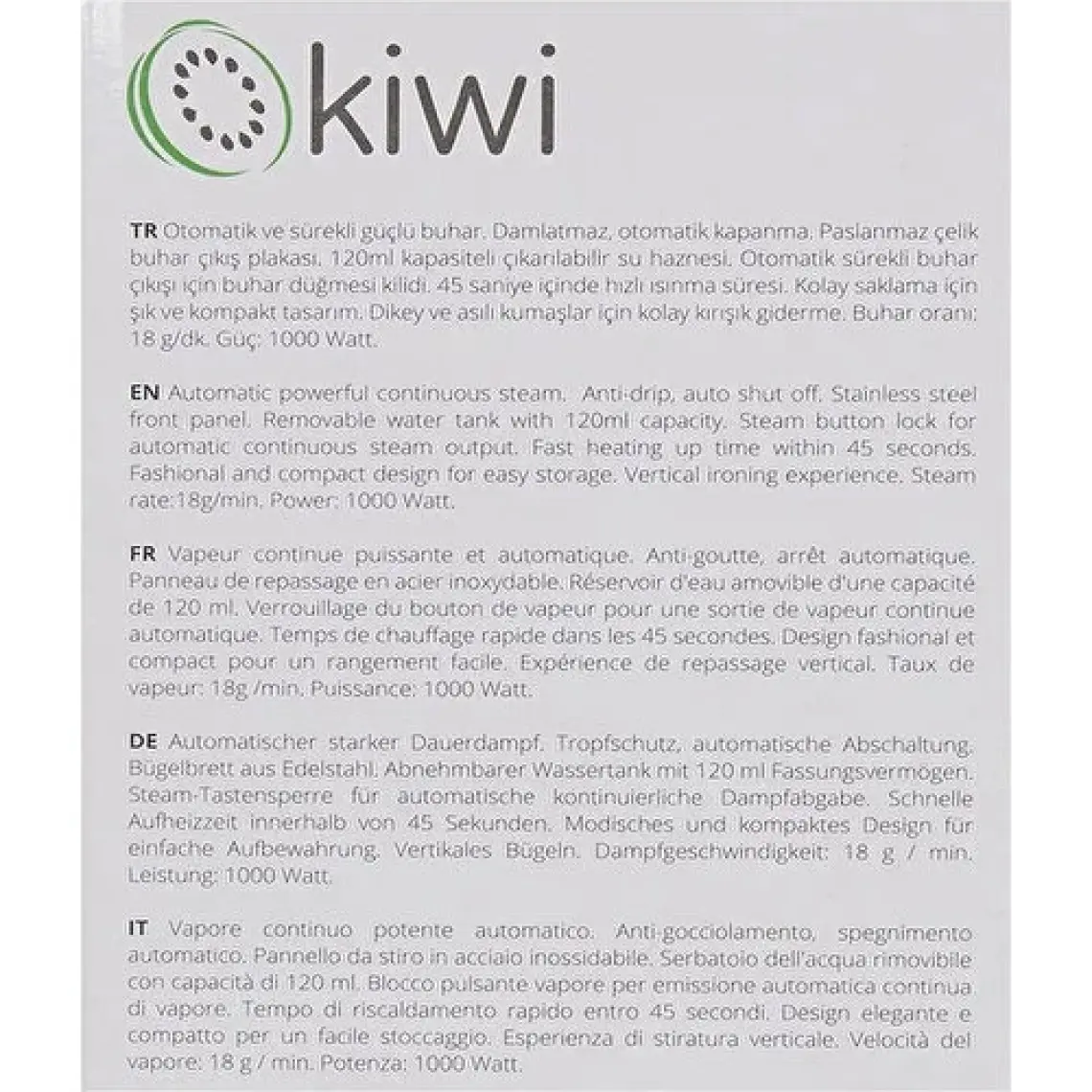 Kiwi KSI-6440 1200 W Buharlı Kırışık Giderici Gri