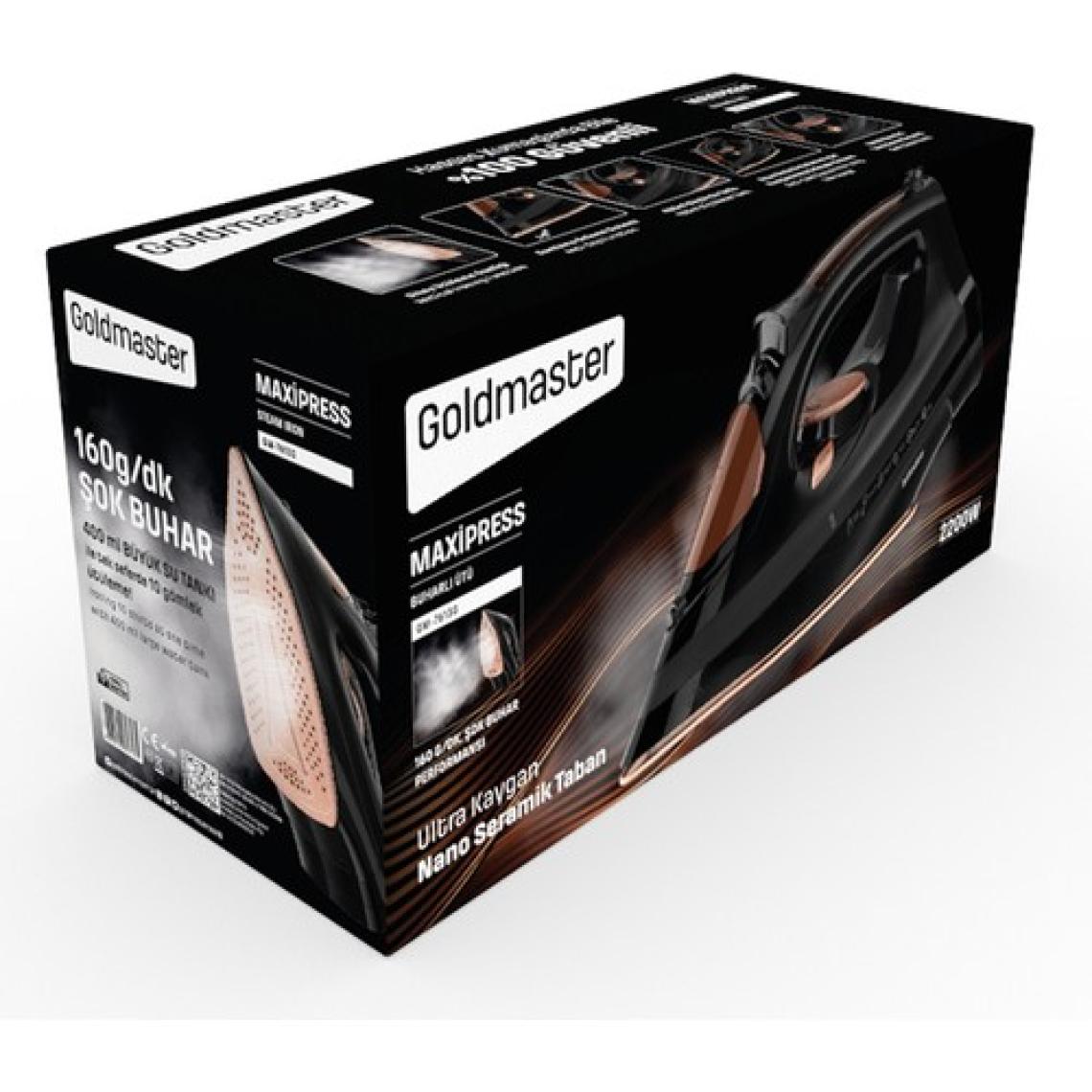 GoldMaster Maxipress 2200 Watt Seramik Tabanlı 160 Gr Şok Buharlı Ütü