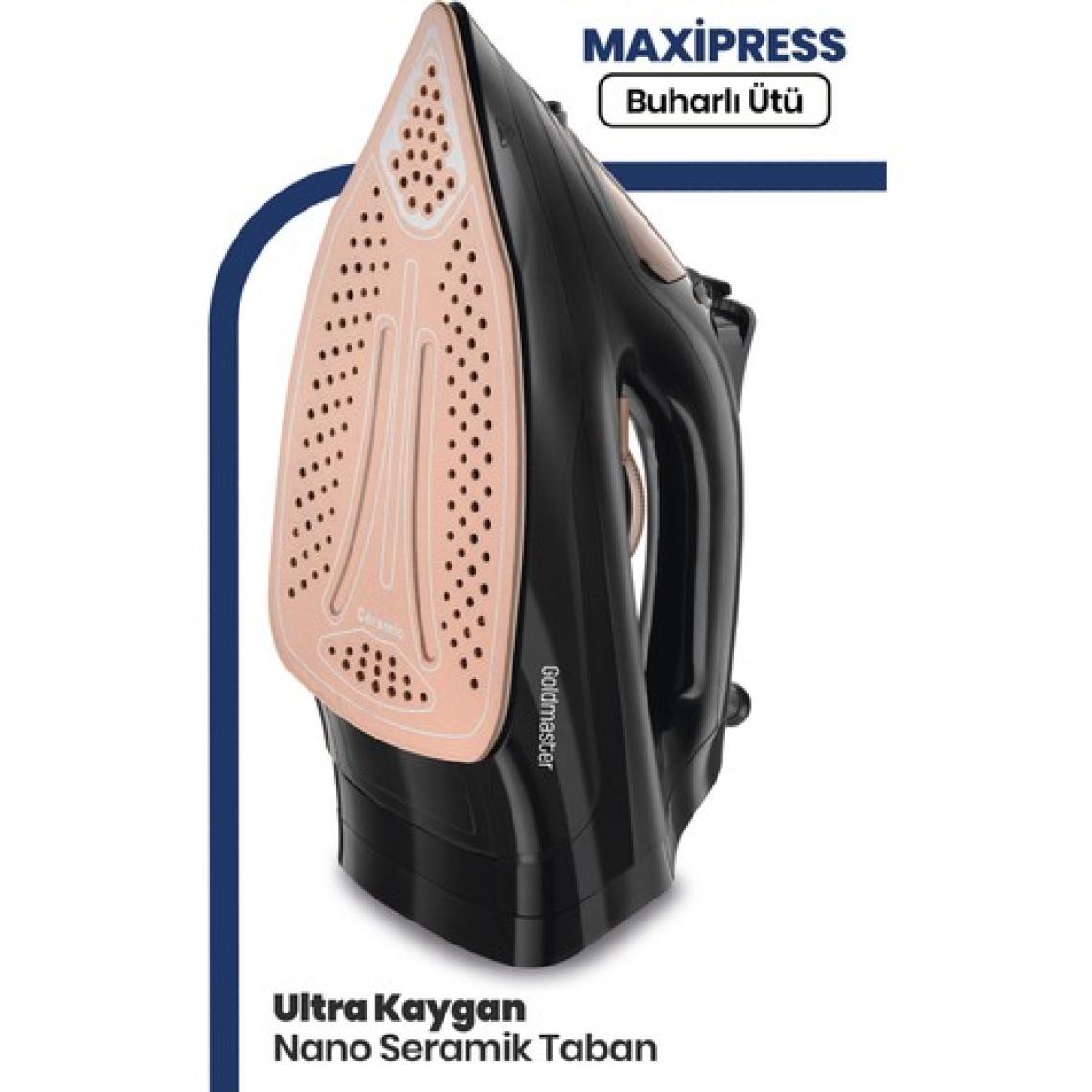 GoldMaster Maxipress 2200 Watt Seramik Tabanlı 160 Gr Şok Buharlı Ütü