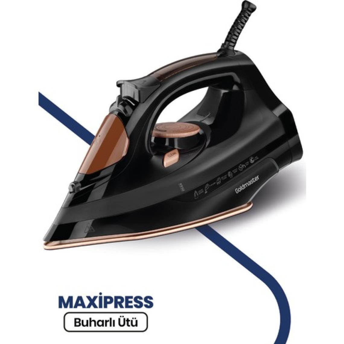 GoldMaster Maxipress 2200 Watt Seramik Tabanlı 160 Gr Şok Buharlı Ütü