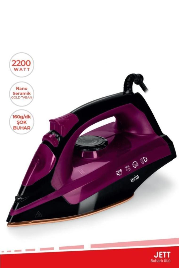 Jett 2200 Watt Seramik Tabanlı 160 Gr Etkili Şok Buharlı Ütü Siyah Mor