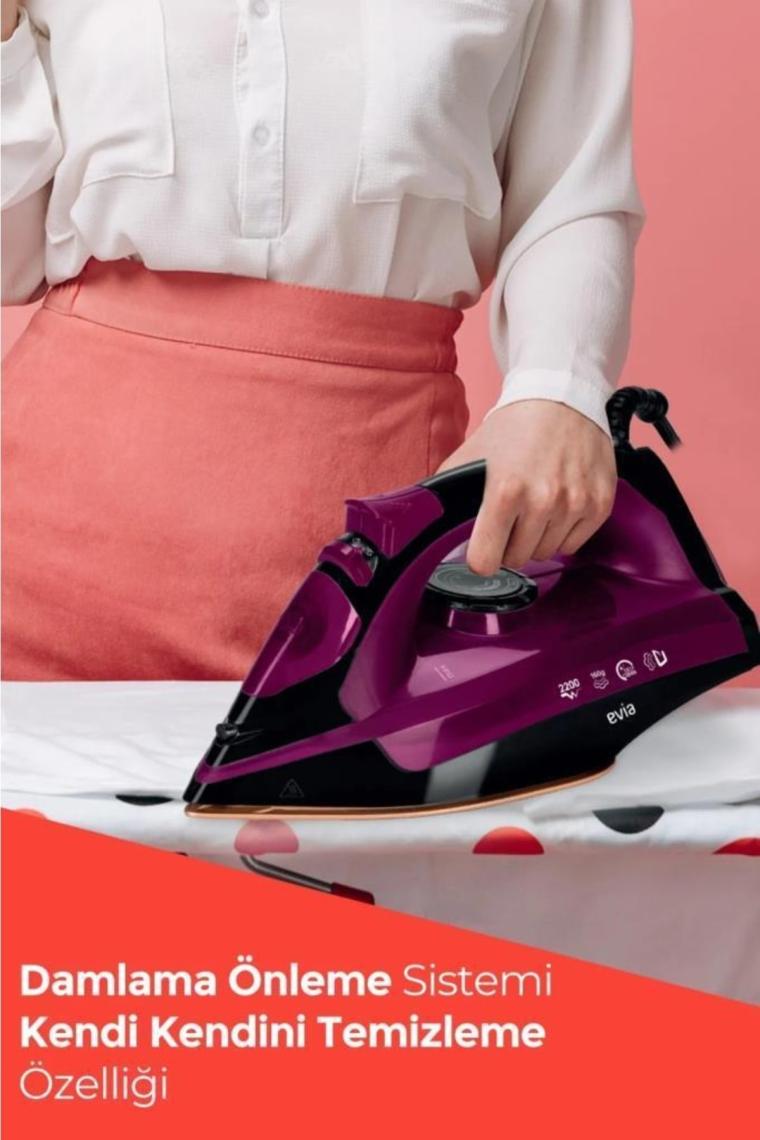Jett 2200 Watt Seramik Tabanlı 160 Gr Etkili Şok Buharlı Ütü Siyah Mor