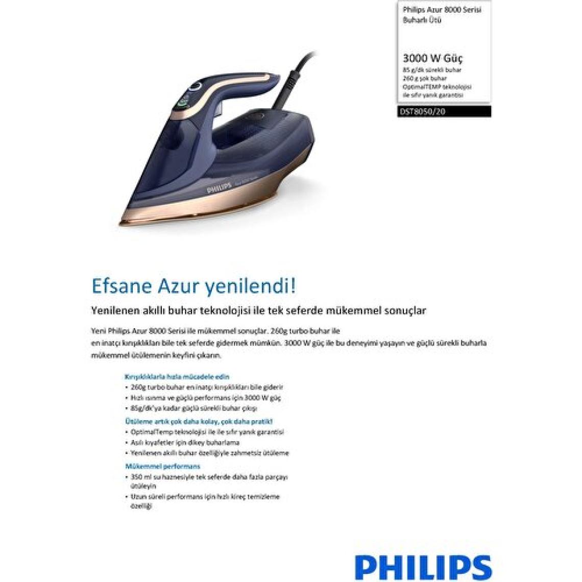 Philips Azur 8000 Serisi Dst8050/20 Optimaltemp 3000 W Buharlı Ütü