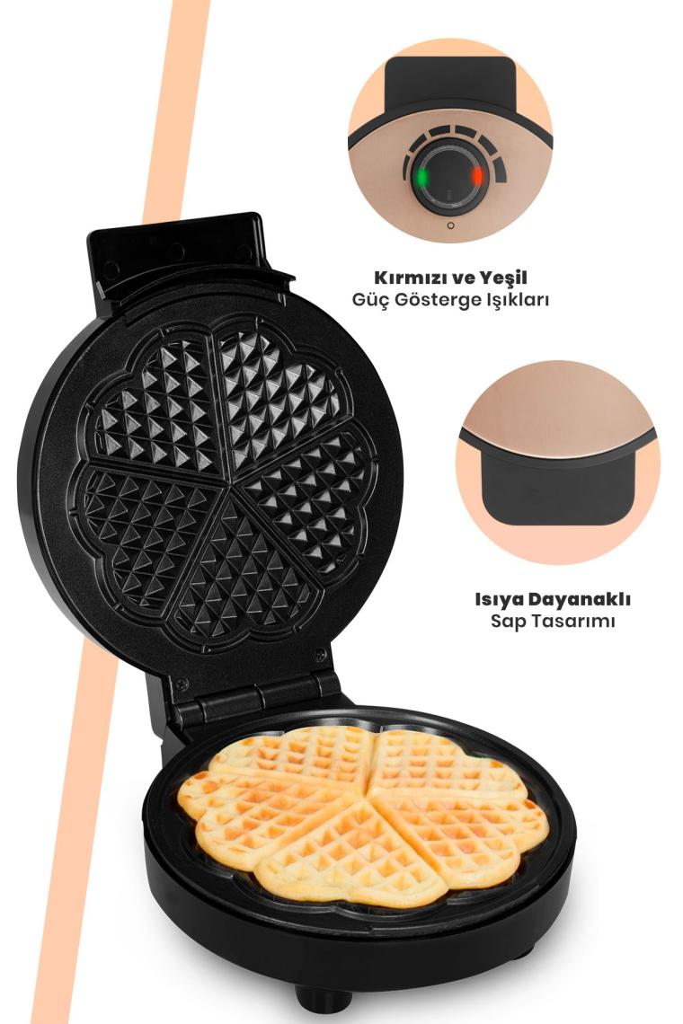 Goldy Rose Gold 1000 Watt Taşmayı Önleyen Derin Plakalı Aşırı Isınmaya Dayanıklı Waffle Makinesi