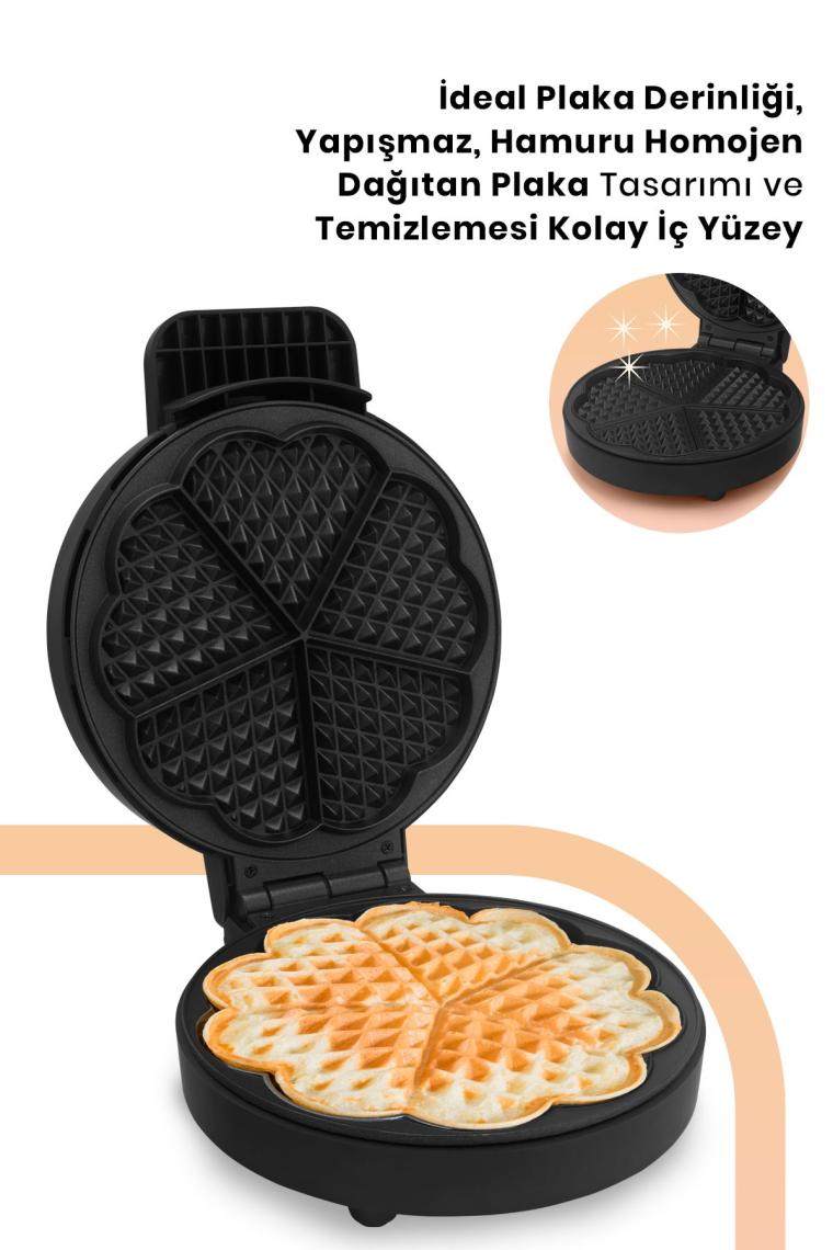 Goldy Rose Gold 1000 Watt Taşmayı Önleyen Derin Plakalı Aşırı Isınmaya Dayanıklı Waffle Makinesi