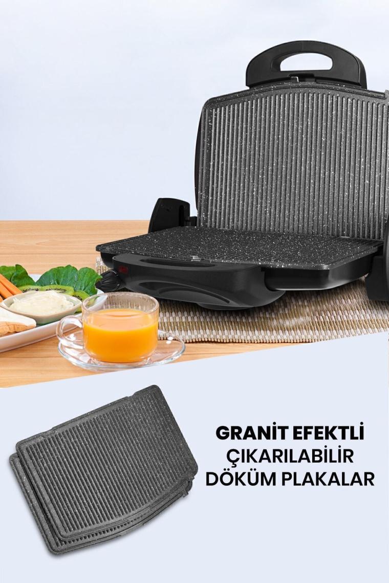 Trihot 3 In 1 Granit Çıkarılabilir Plakalı Waffle Izgara Tost Makinesi 6 Dilim Siyah