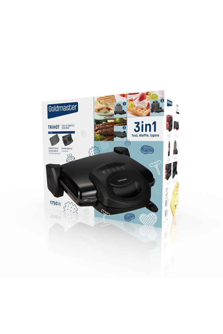 Trihot 3 In 1 Granit Çıkarılabilir Plakalı Waffle Izgara Tost Makinesi 6 Dilim Siyah