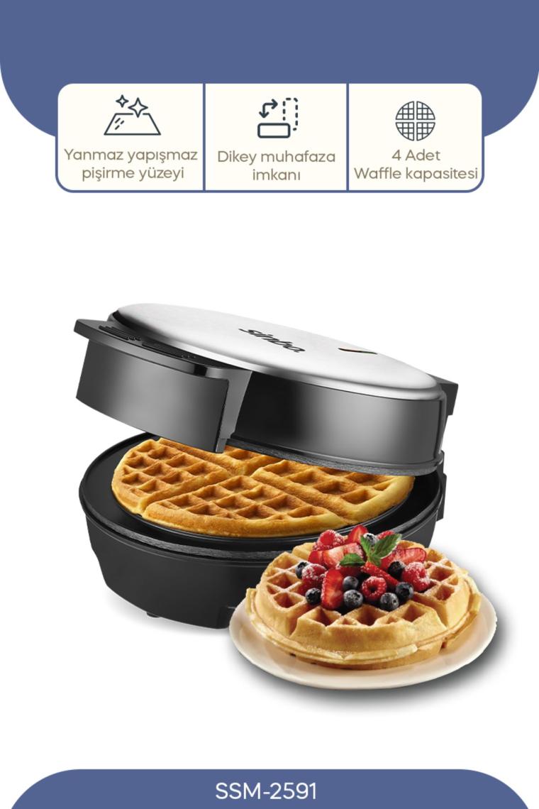 Go İthalat Robinanka Belçika Waffle Makinesi Elektrikli 4 Waffle - Yapışmaz Döküm Plaka Paslanmaz Çelik Üst Kaplama SSM-2591