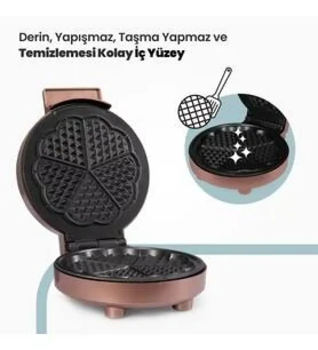 Goldmaster Caramel 1000W Taşmayı Önleyen Derin Plakalı Aşırı Isınmaya Dayanıklı Waffle Makinesi In 6418