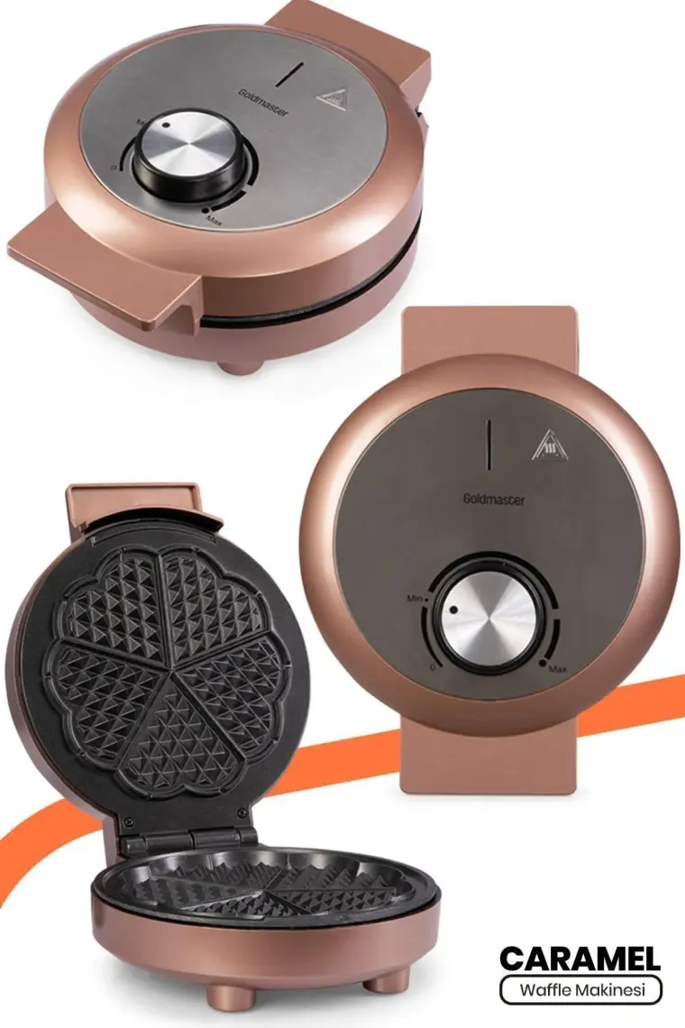 Goldmaster Caramel 1000W Taşmayı Önleyen Derin Plakalı Aşırı Isınmaya Dayanıklı Waffle Makinesi In 6418