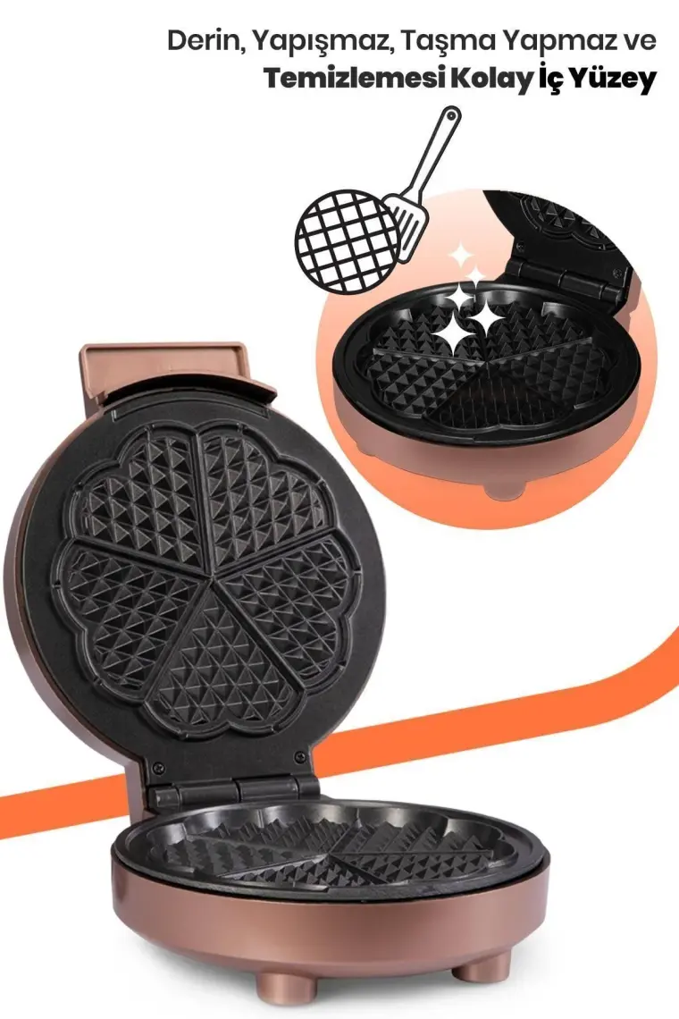 Goldmaster Caramel 1000W Taşmayı Önleyen Derin Plakalı Aşırı Isınmaya Dayanıklı Waffle Makinesi In 6418