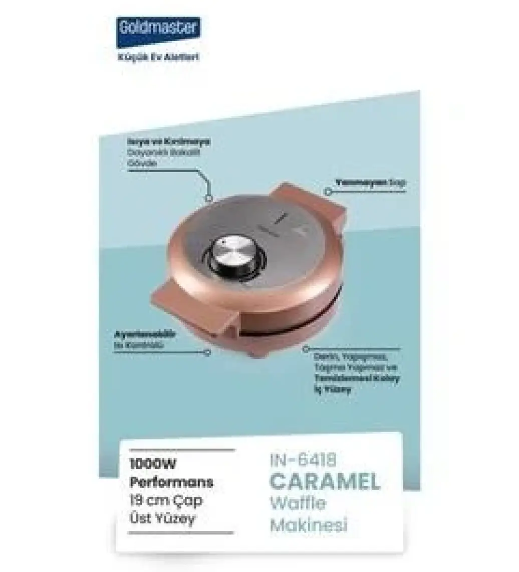 Goldmaster Caramel 1000W Taşmayı Önleyen Derin Plakalı Aşırı Isınmaya Dayanıklı Waffle Makinesi In 6418
