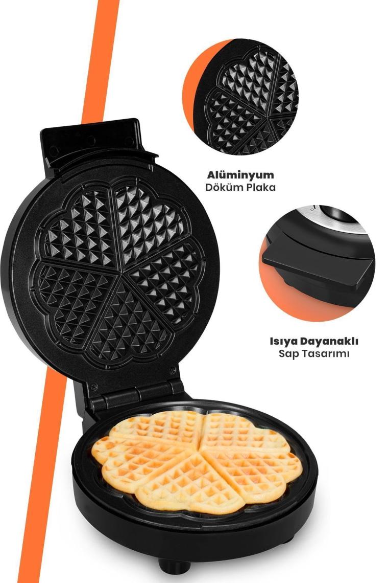 Cookie 1000w Taşmayı Önleyen Derin Plakalı Isı Kontrollü Waffle Makinesi Inox Siyah