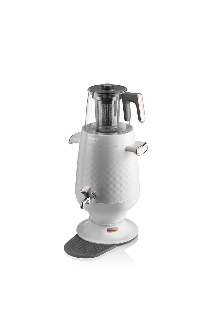 Arzum AR3083 Ehlikeyf Beyaz 2200 W Cam Demlikli Semaver
