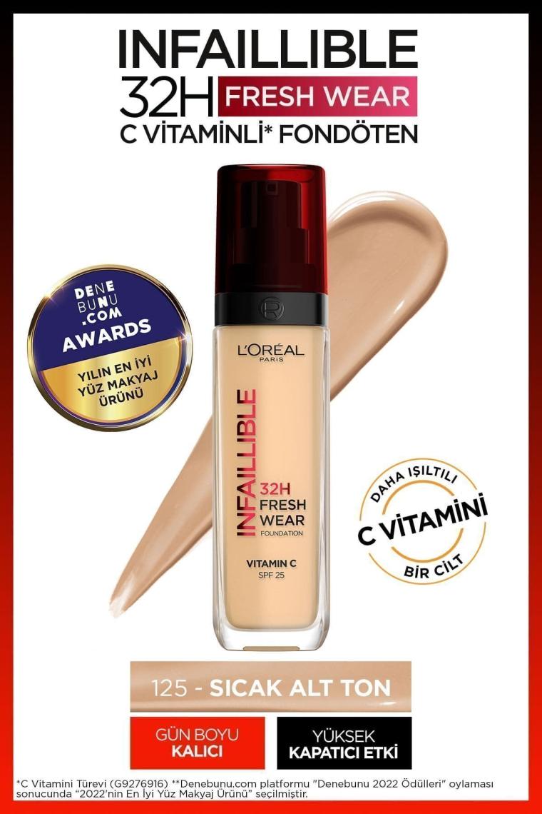 Loreal Paris Infaillible 32H Fresh Wear C Vitaminli Fondöten 125 Natural Rose