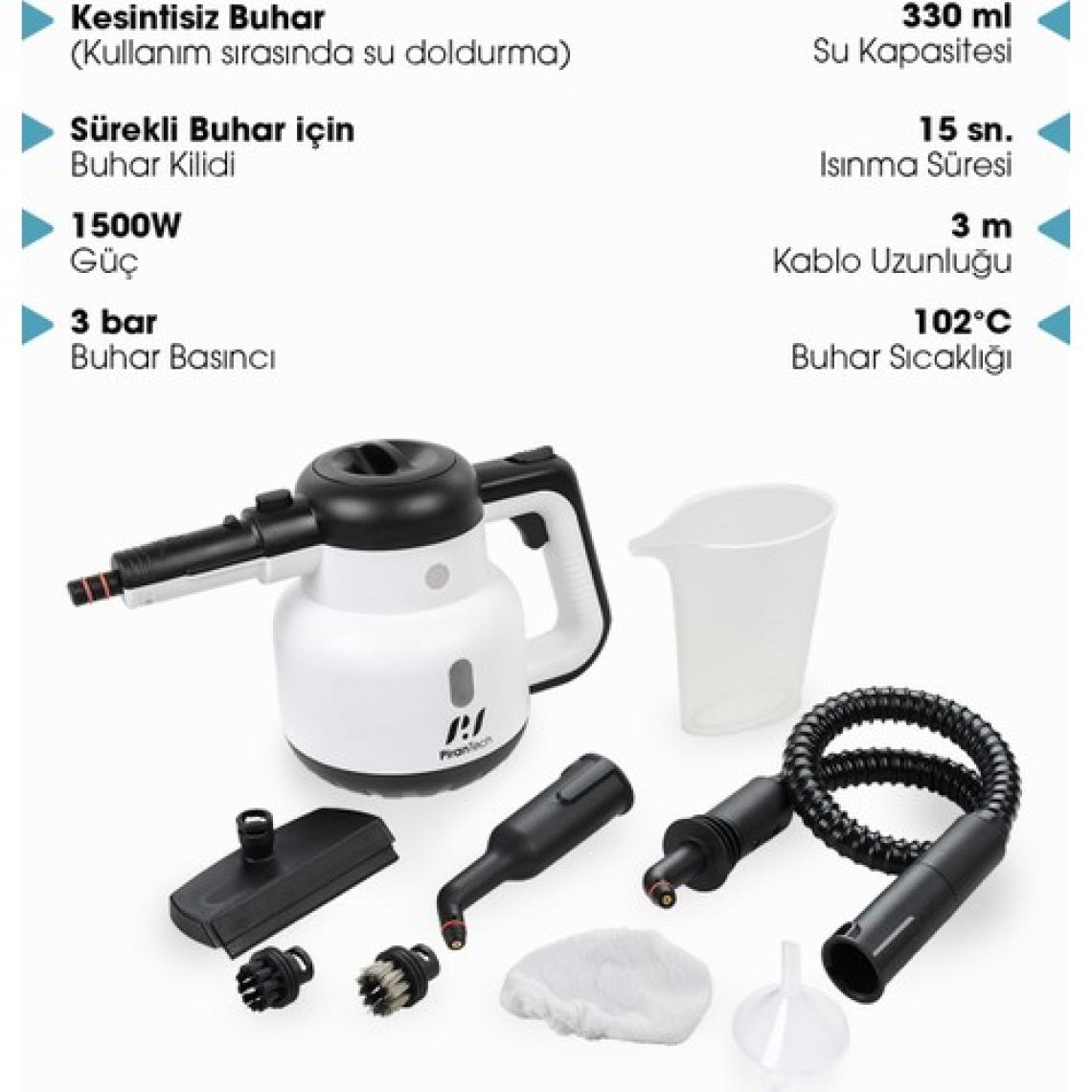 Pirantech CB-902 Buharlı Temizleyici 1500w 3 Bar Buharlı Temizlik Makinesi