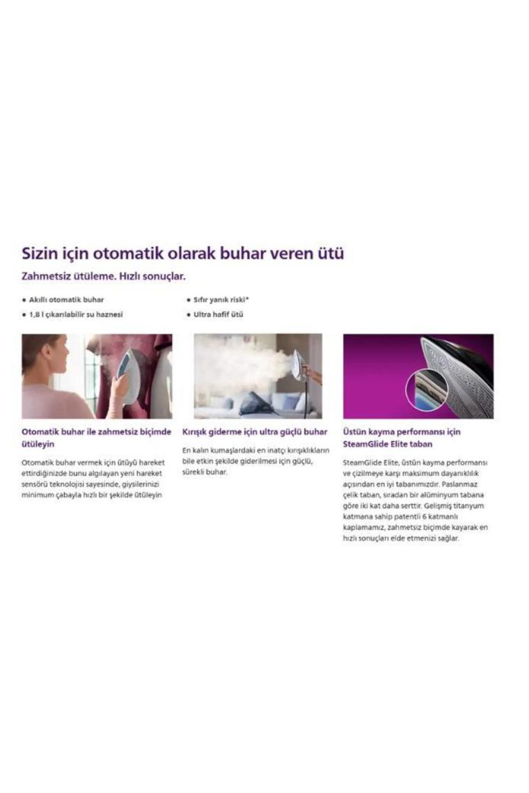 Philips PSG8030/20 8000 Sersisi Perfectcare Buhar Kazanlı Ütü, Akıllı Otomatik Buhar, 1,8 L Çıkarılabilir Su Haznesi, SteamGlide Elite Taban,