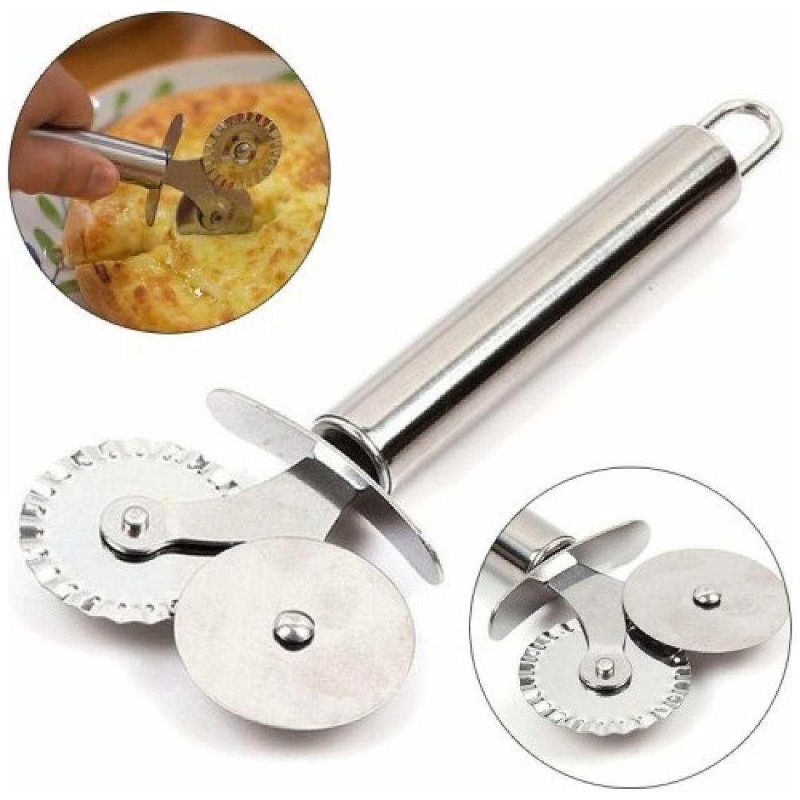 Pi İthalat Çift Başlı Metal Pizza Kesici ve Hamur Ruleti