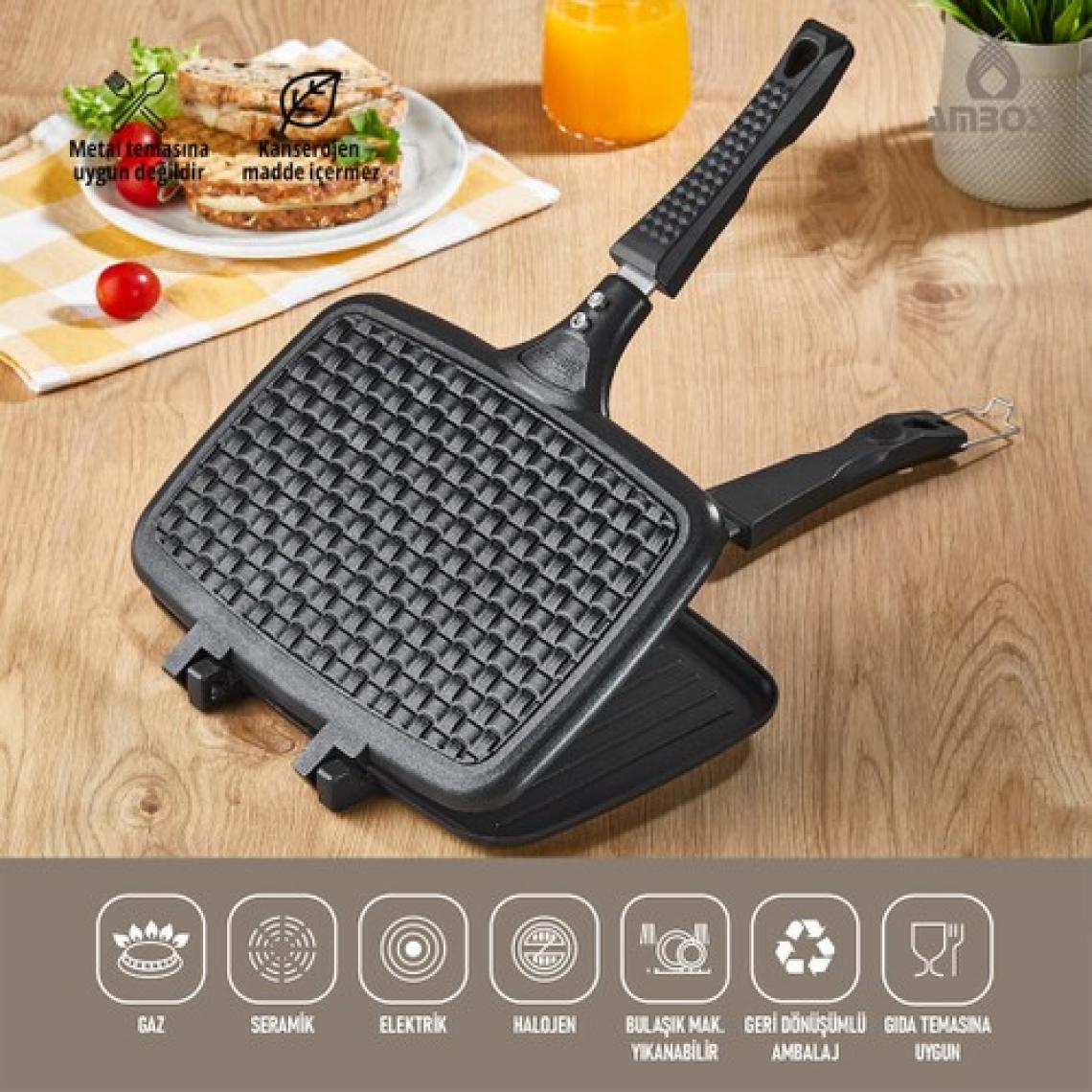 Amboss Kuvars Ocak Üstü Döküm Tost Tavası Siyah KUV-0274