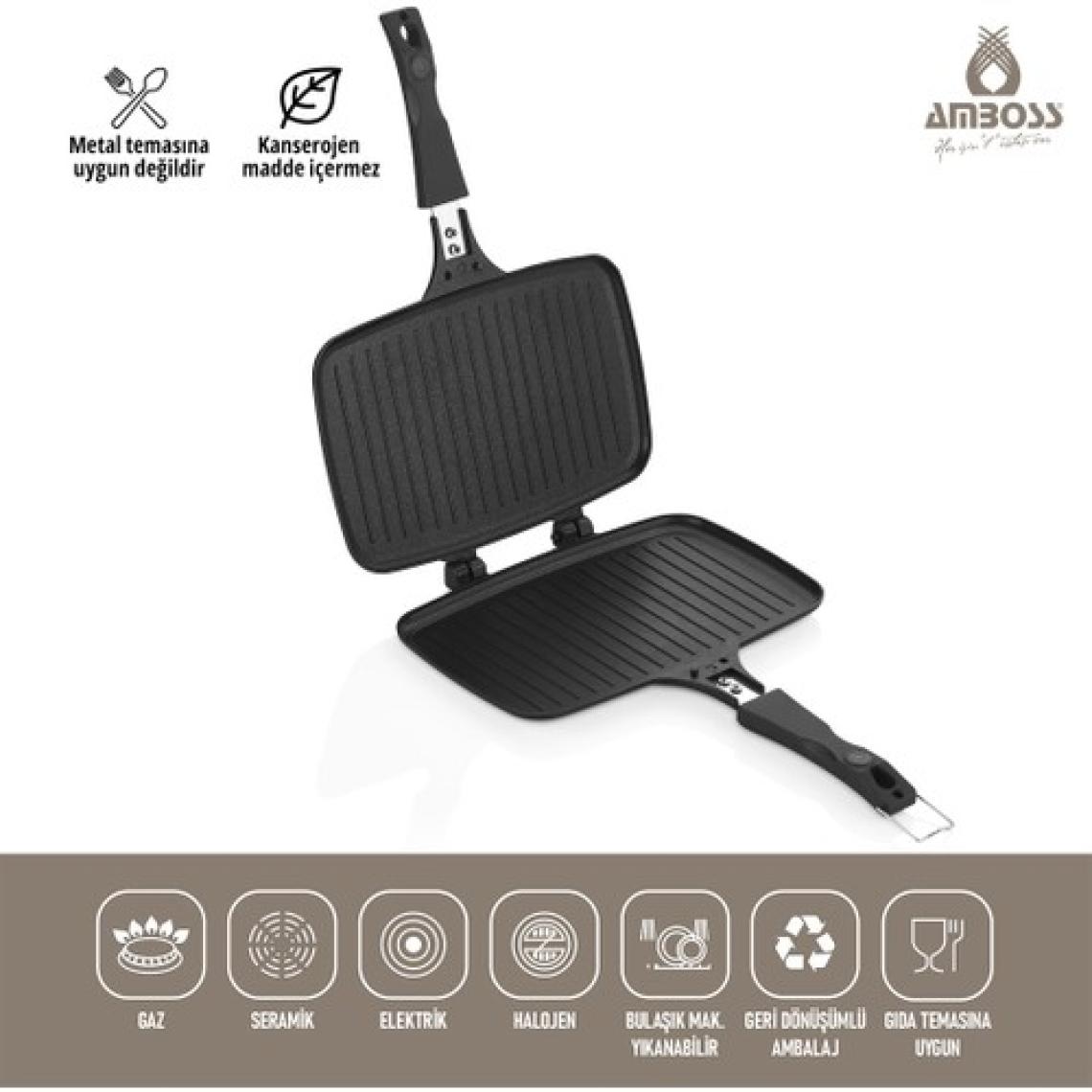 Amboss Kuvars Ocak Üstü Döküm Tost Tavası Siyah KUV-0274