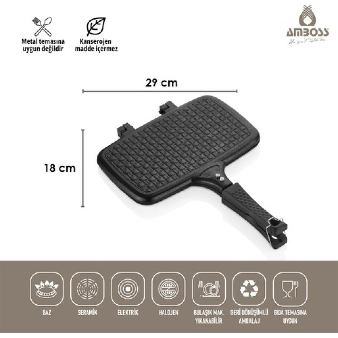 Amboss Kuvars Ocak Üstü Döküm Tost Tavası Siyah KUV-0274