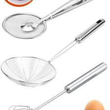 Tilbe Home Servis Seti Kepçe Kevgir Çelik Maşalı Kevgir Süzgeç Kızartma Yağ Süzgeci Çelik Yumurta Çırpıcı Tel