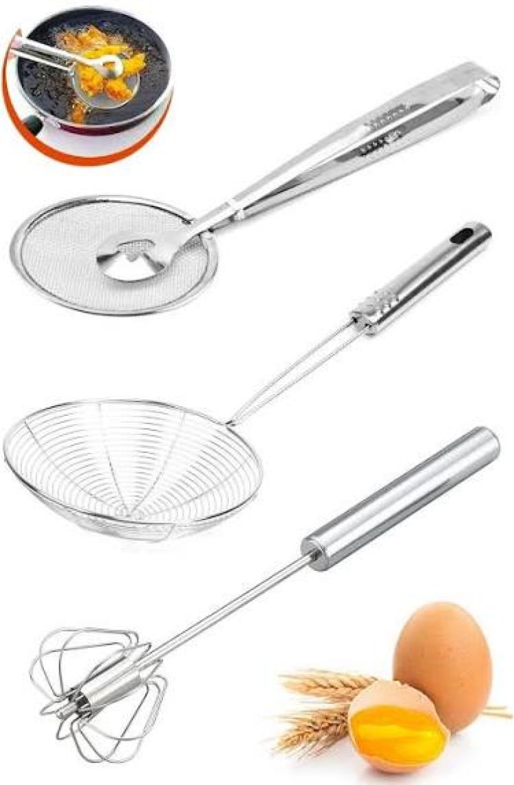 Tilbe Home Servis Seti Kepçe Kevgir Çelik Maşalı Kevgir Süzgeç Kızartma Yağ Süzgeci Çelik Yumurta Çırpıcı Tel