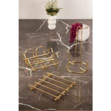 EW's Kitchenware Gold 3'lü Servis Sunum Seti & Havluluk & Peçetelik & Nihale Paslanmaz